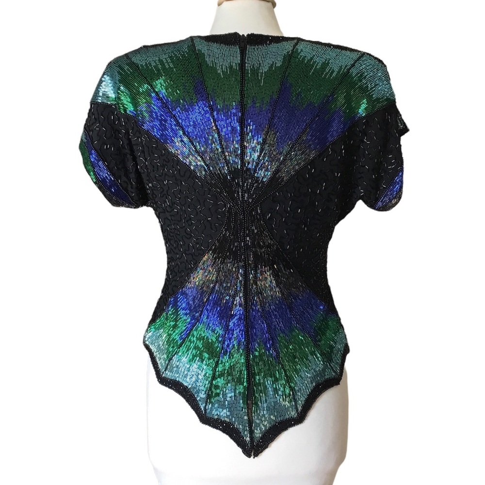 Vintage Oleg Cassini Beaded Back Zip Spider Web Evening Top - Picture 4 of 16